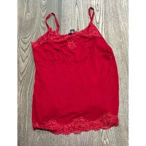 Lane Bryant Womens Lace-Trim Cami V-Neck Adjustable Straps Red Plus Size 14/16W